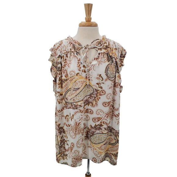 Carolina Belle Womens Sleeveless Paisley Print Ruffle Blouse 2X Keyhole Neck - Picture 1 of 12